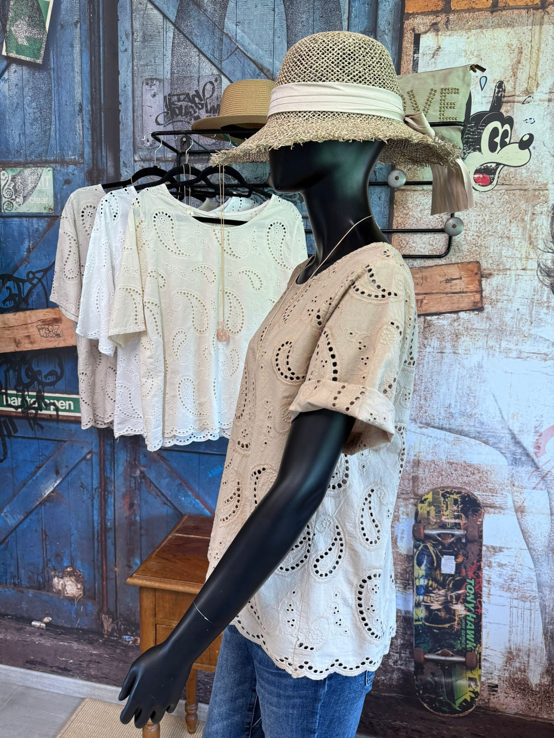 Bluse mit Kaschmir-Muster und Ajour-Design, 100 % Baumwolle (38/42), Made in Italy