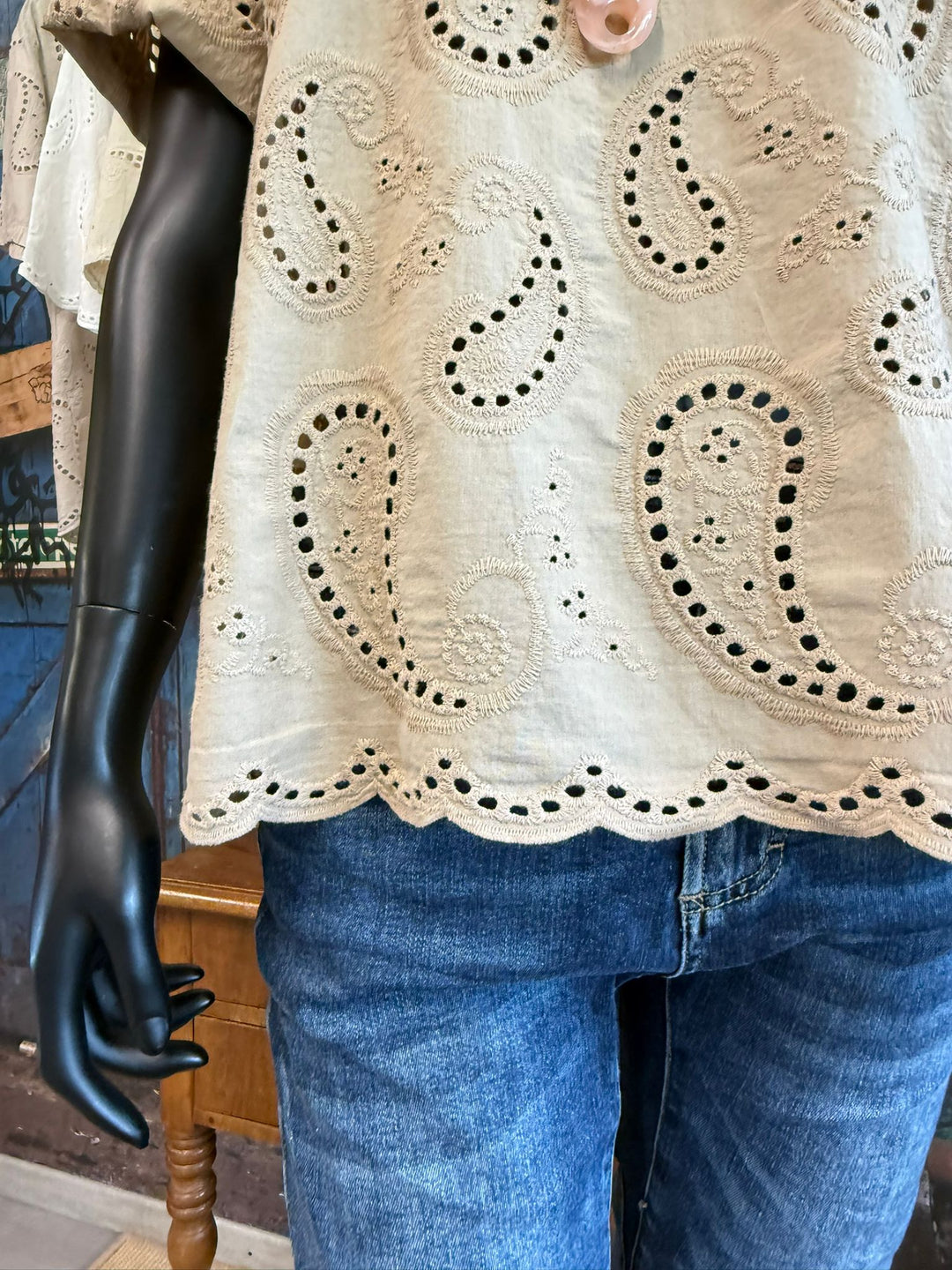 Bluse mit Kaschmir-Muster und Ajour-Design, 100 % Baumwolle (38/42), Made in Italy