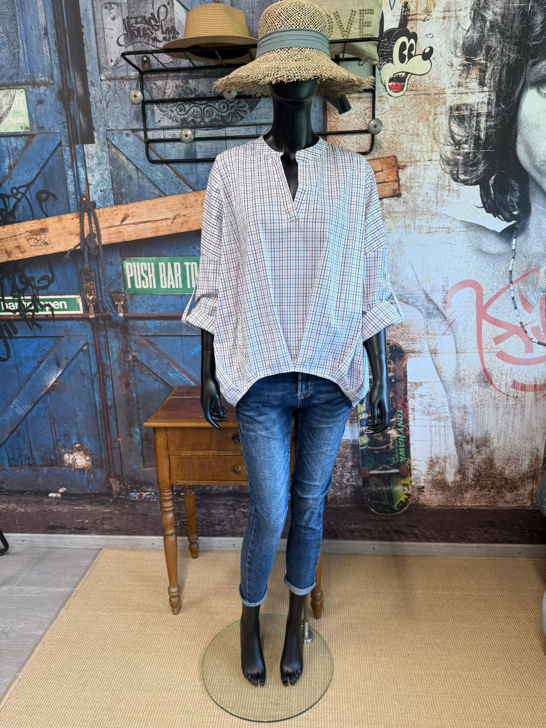 Karierte Bluse in origineller Passform (38/44) – Made in Italy