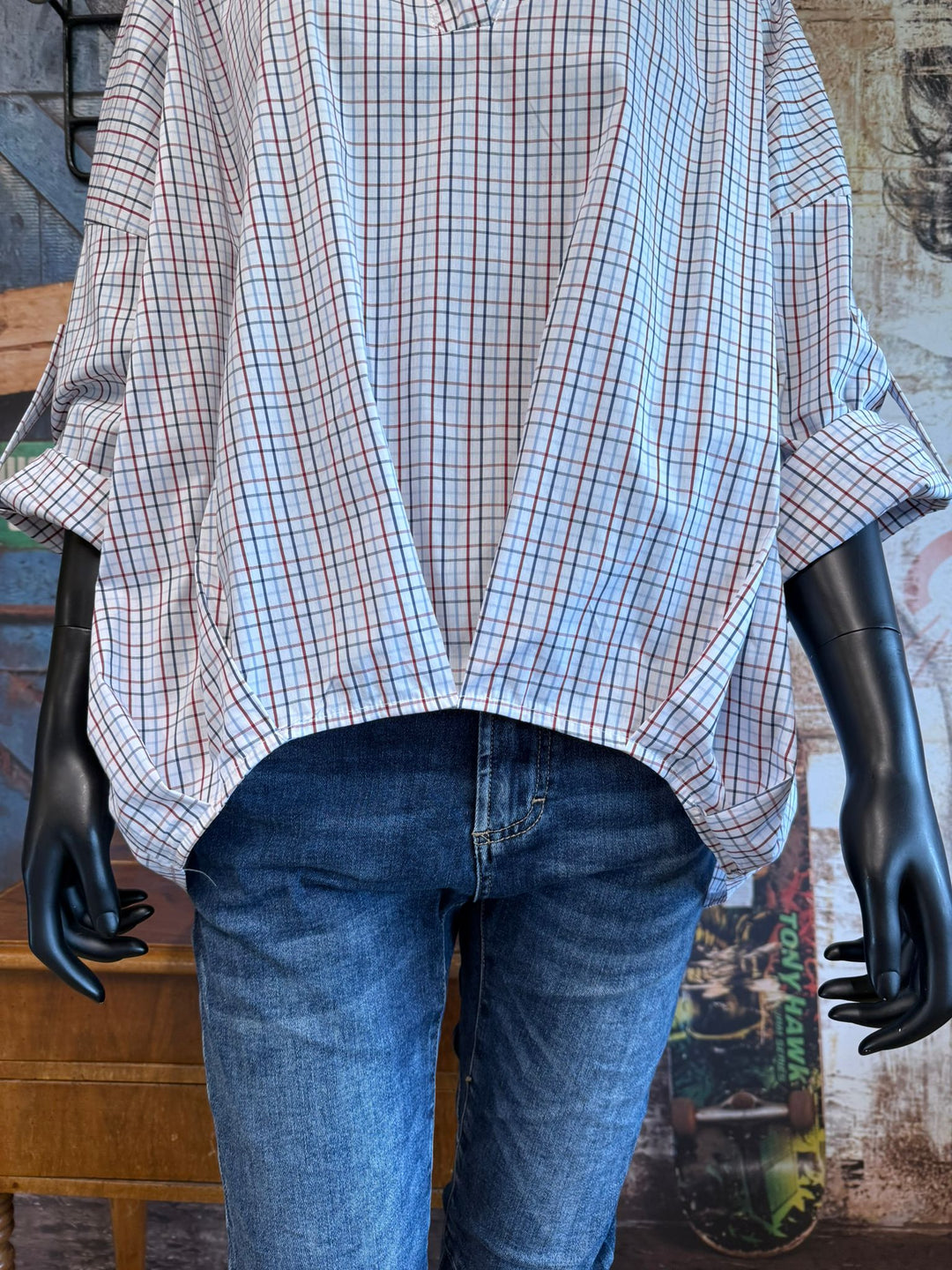 Karierte Bluse in origineller Passform (38/44) – Made in Italy