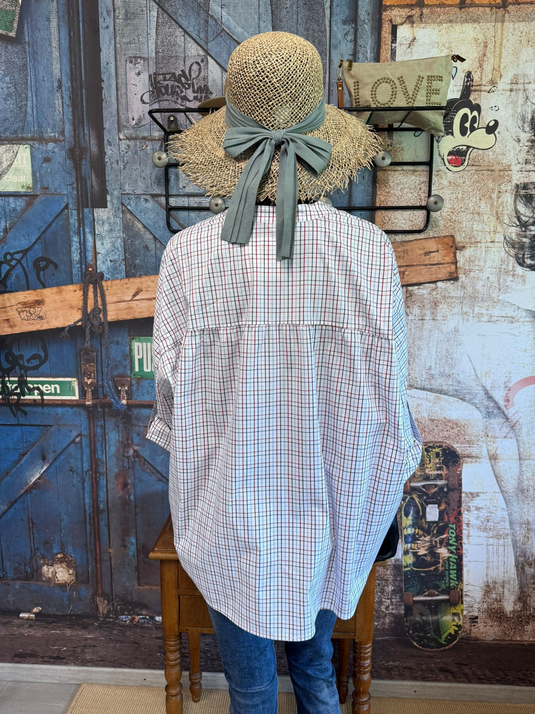 Karierte Bluse in origineller Passform (38/44) – Made in Italy