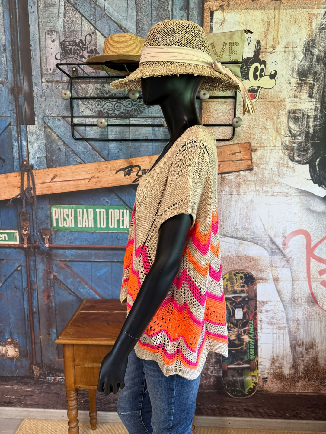 Durchbrochenes Tanktop in Beige, Orange und Pink (38/44) – 100 % Baumwolle – Hergestellt in Italien