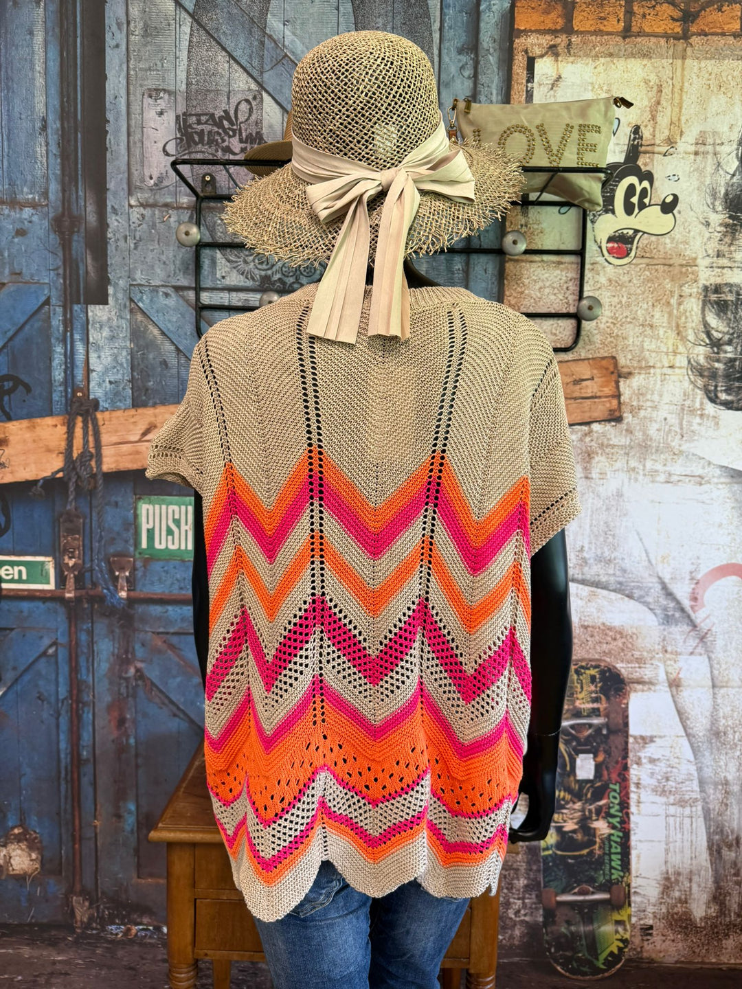 Durchbrochenes Tanktop in Beige, Orange und Pink (38/44) – 100 % Baumwolle – Hergestellt in Italien