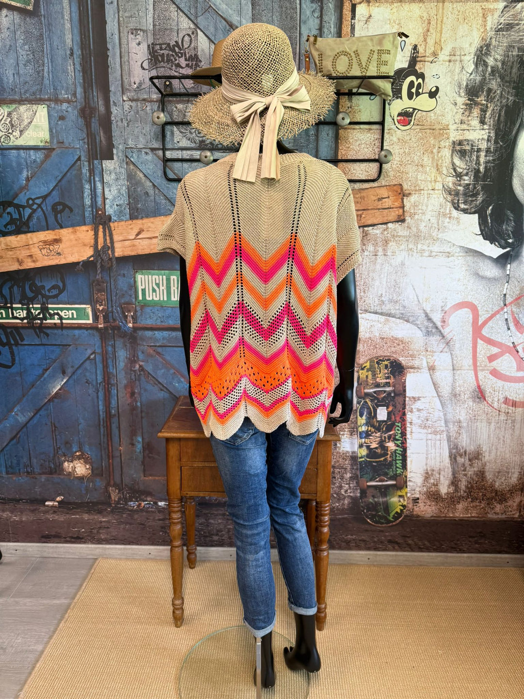 Durchbrochenes Tanktop in Beige, Orange und Pink (38/44) – 100 % Baumwolle – Hergestellt in Italien