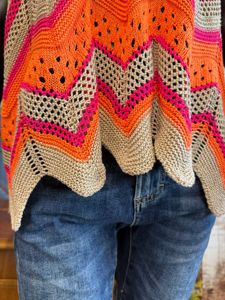 Durchbrochenes Tanktop in Beige, Orange und Pink (38/44) – 100 % Baumwolle – Hergestellt in Italien