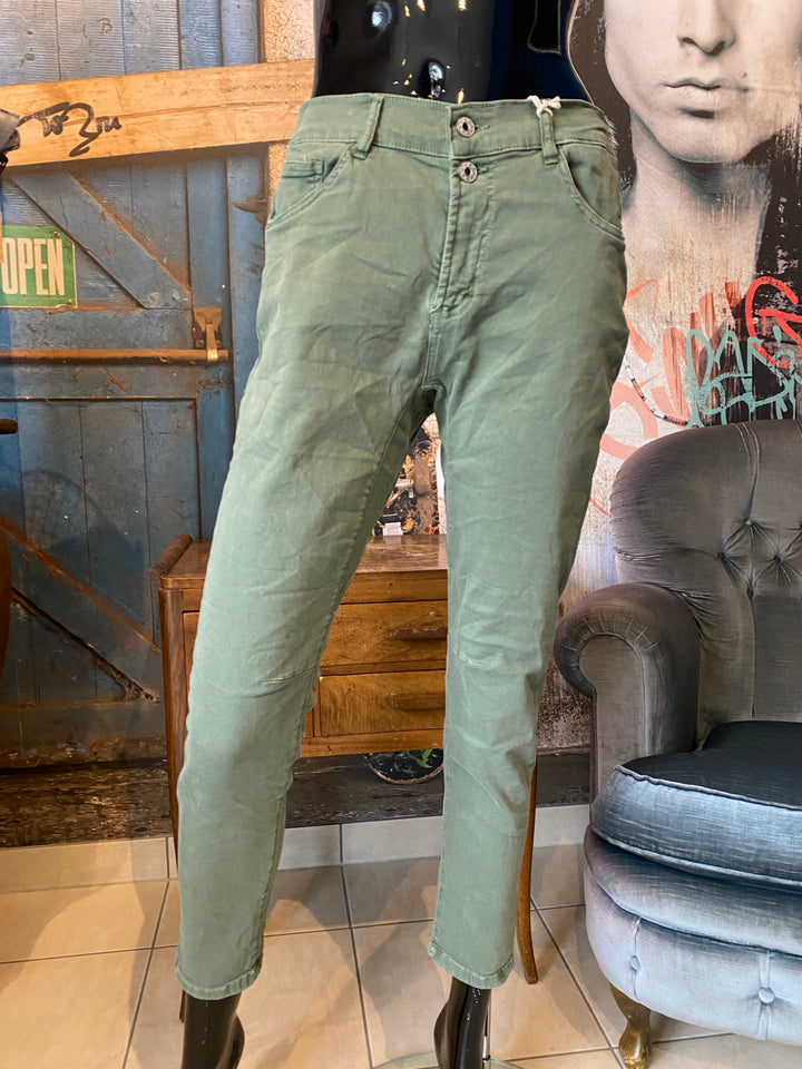 Jean stretch taille élastique kaki clair