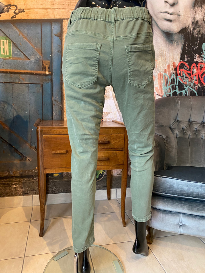 Jean stretch taille élastique kaki clair